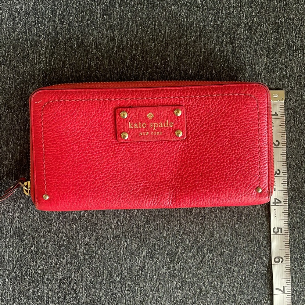 Kate Spade continental large wallet purse in coral red zip around - Picture 10 of 10